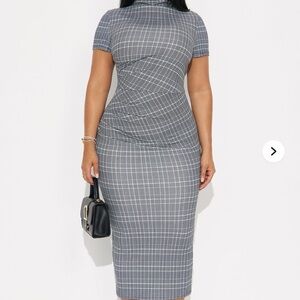 Arlene Houndstooth Short Sleeve Midi Dress - Black/White